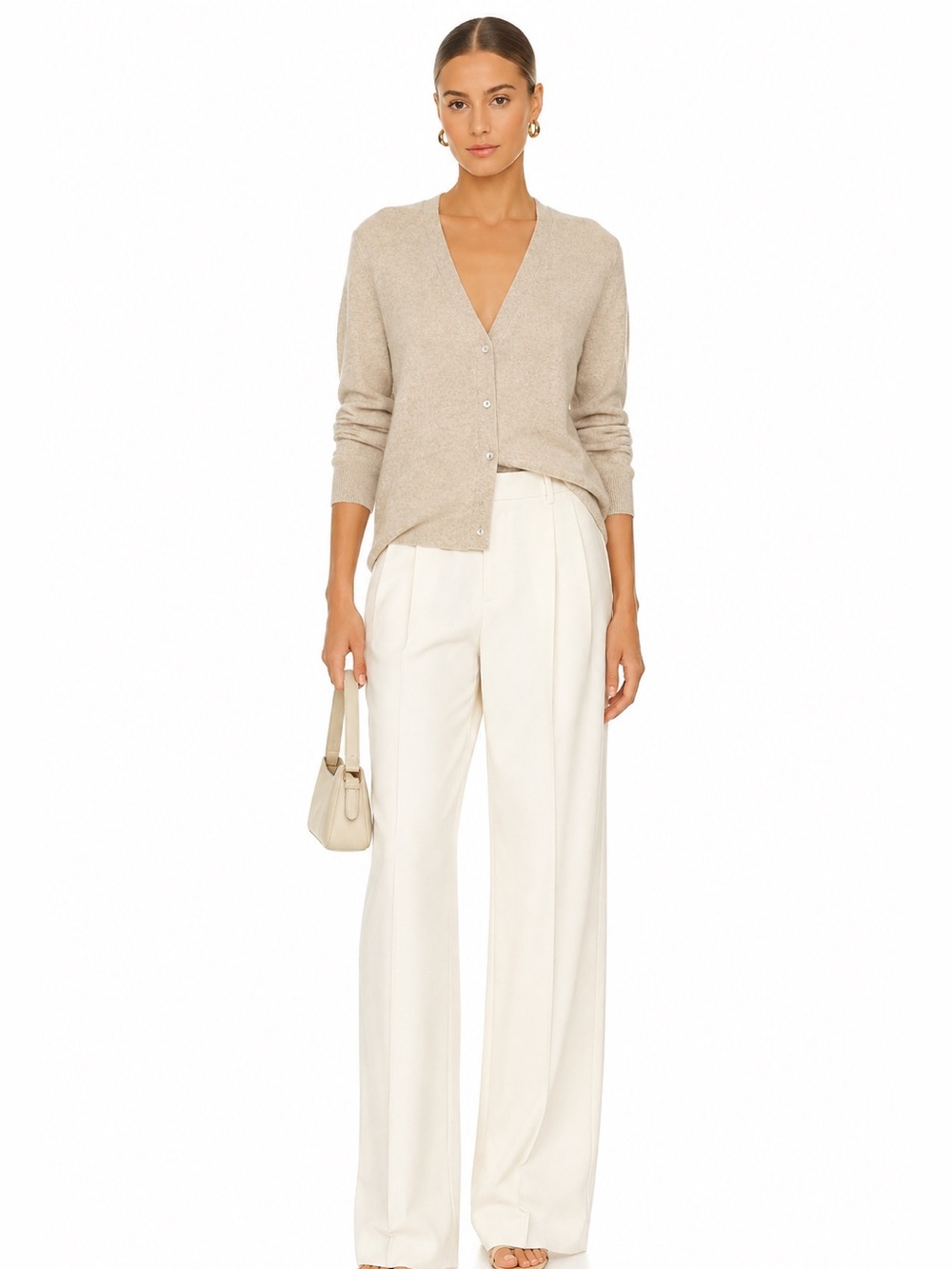 Zara Beige cashmere V-Neck Cardigan